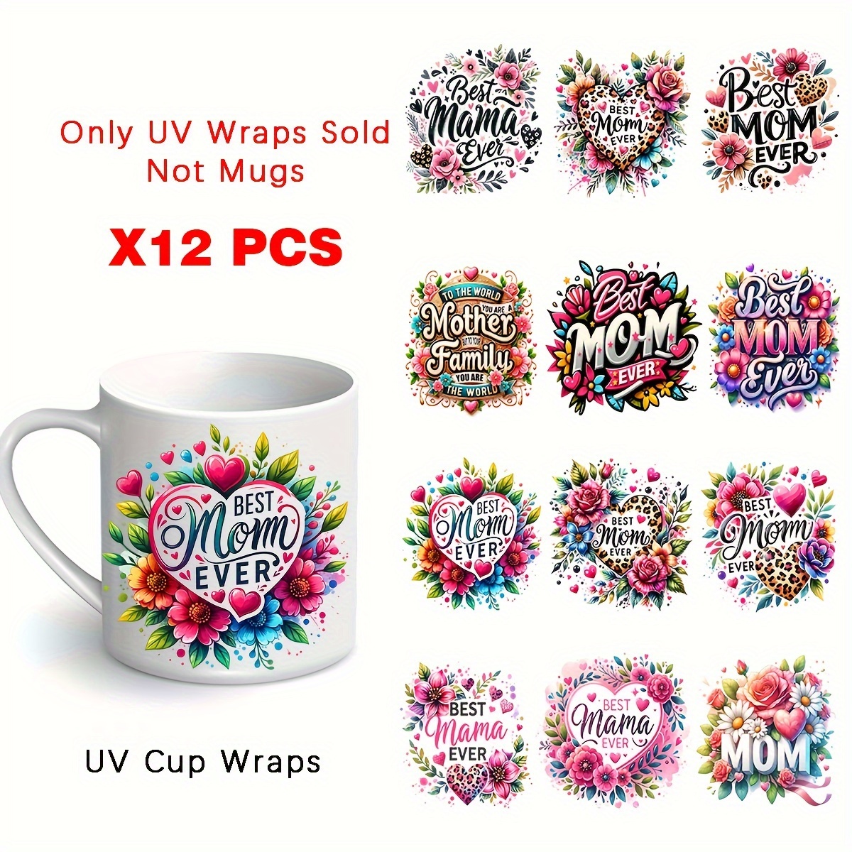 

12pcs '' Floral 3d Crystal Waterproof Self-adhesive Uv Transfer Stickers Set For Mugs, Bottles, Laptops - Diy Craft Pvc Fashion Women's Stickers Kit, Handmade Crafts, Festival Stickers