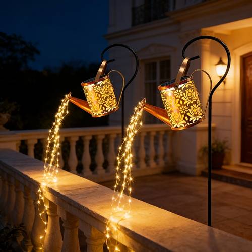 2pcs 1 metal 1 solar watering can light metal lampshade solar fairy spray watering can string lights solar pendant light waterfall light watering can solar light garden decoration porch holiday decor