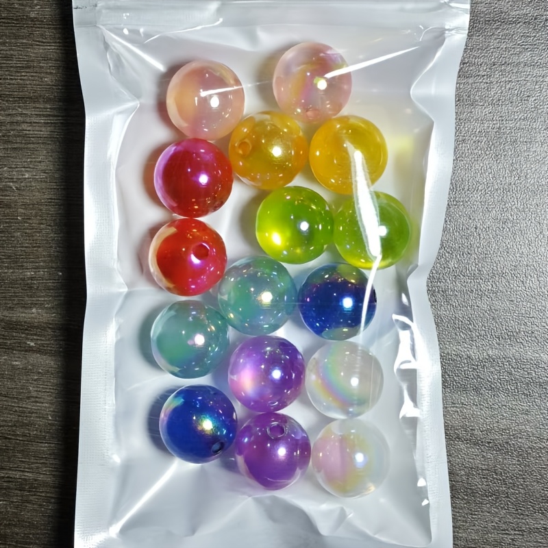 Image of 16pcs 16mm Colour Plated Resin Beads Colour Random High Brightness Straight Hole Round Beads Diy Mobile Phone Chain Necklace Bracelet Jewellery Making Beading Pen Beads