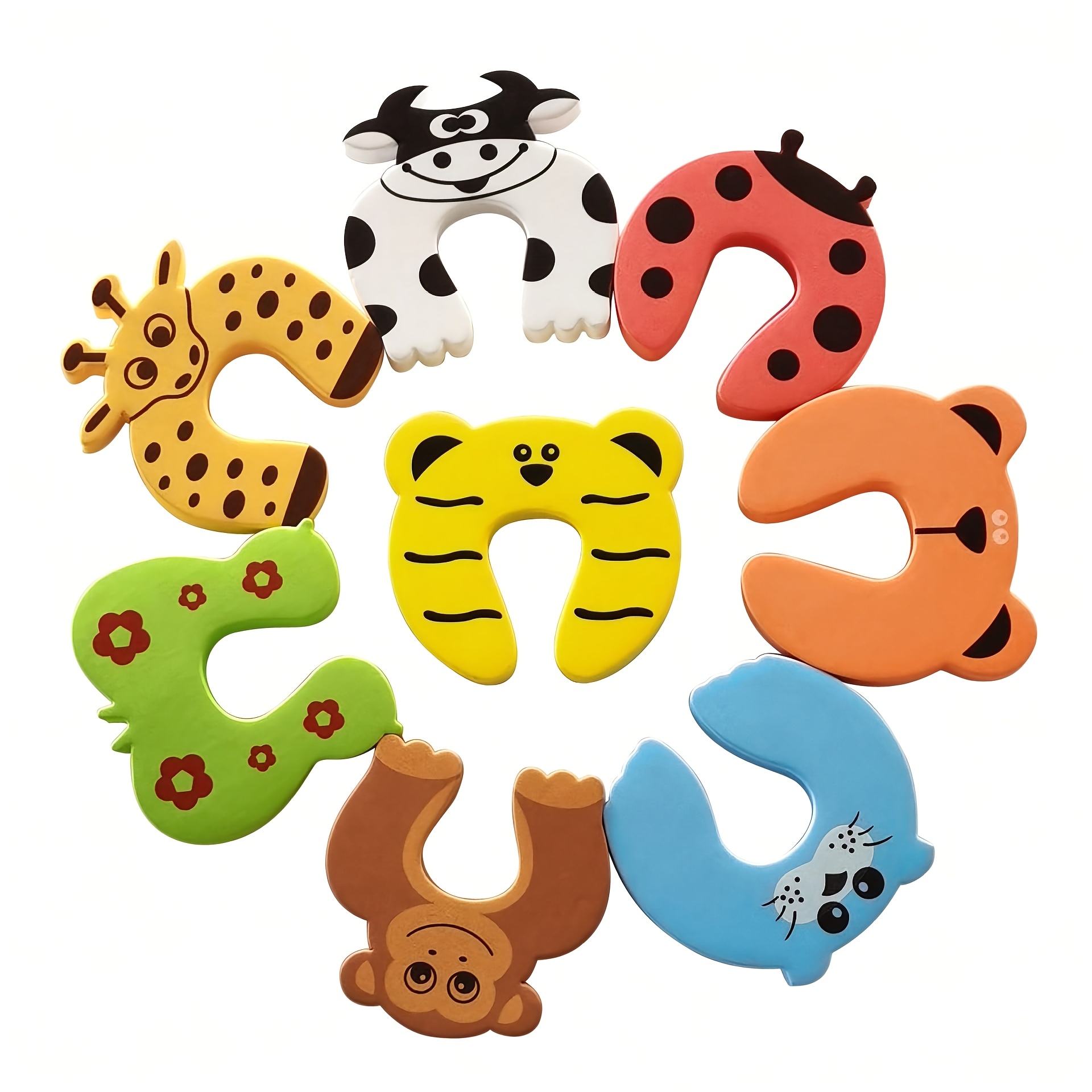 TEMU 8pcs Set Of Child Safety Door Stoppers, Cartoon Pattern Anti-pinch Door Guards For Kids, Cute Animal Eva Foam Door Bumpers - Soft, Colorful, And