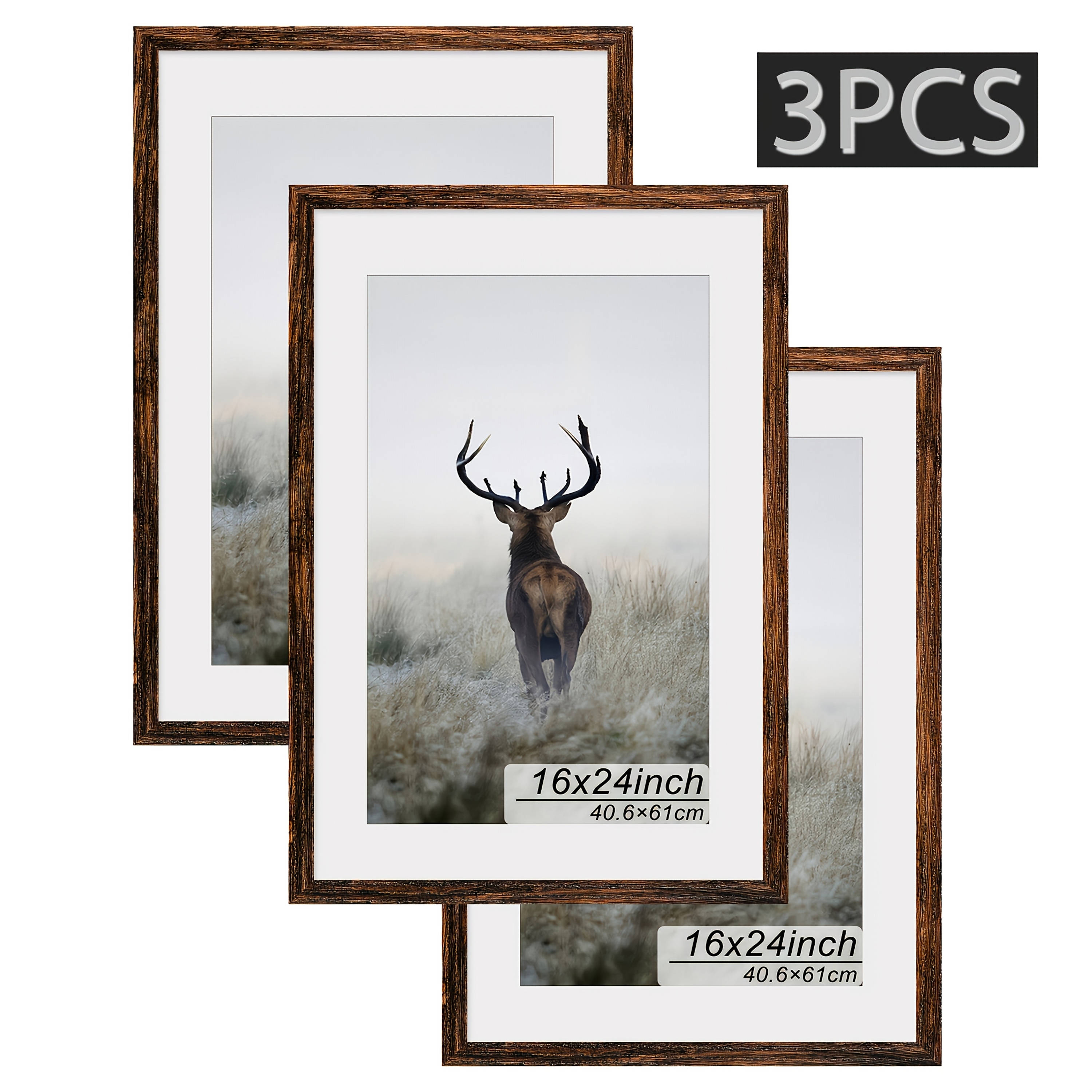 TEMU 3pcs Rustic Wooden Photo Frames 12x16inch, Vertical Oblong Wall Mounted Picture Frames, Decorative Frames For Home, Office, Living Room, Ideal