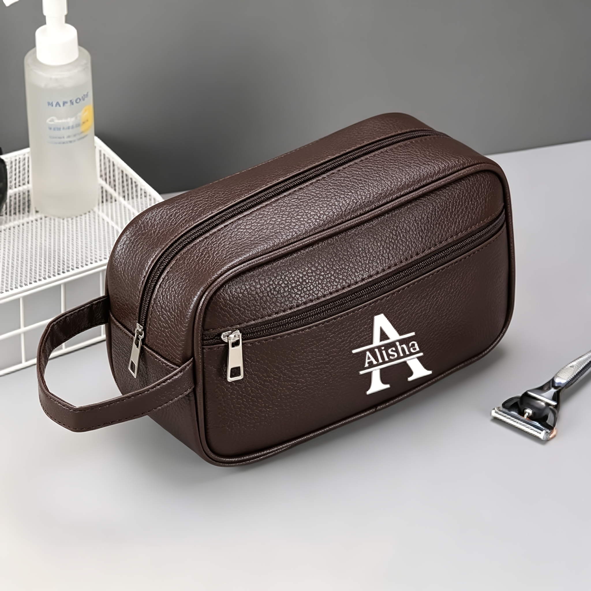 TEMU Trousse de toilette pour homme avec et nom personnalisés - Organisateur de voyage léger à fermeture éclair adapté pour l'extérieur, de sport,
