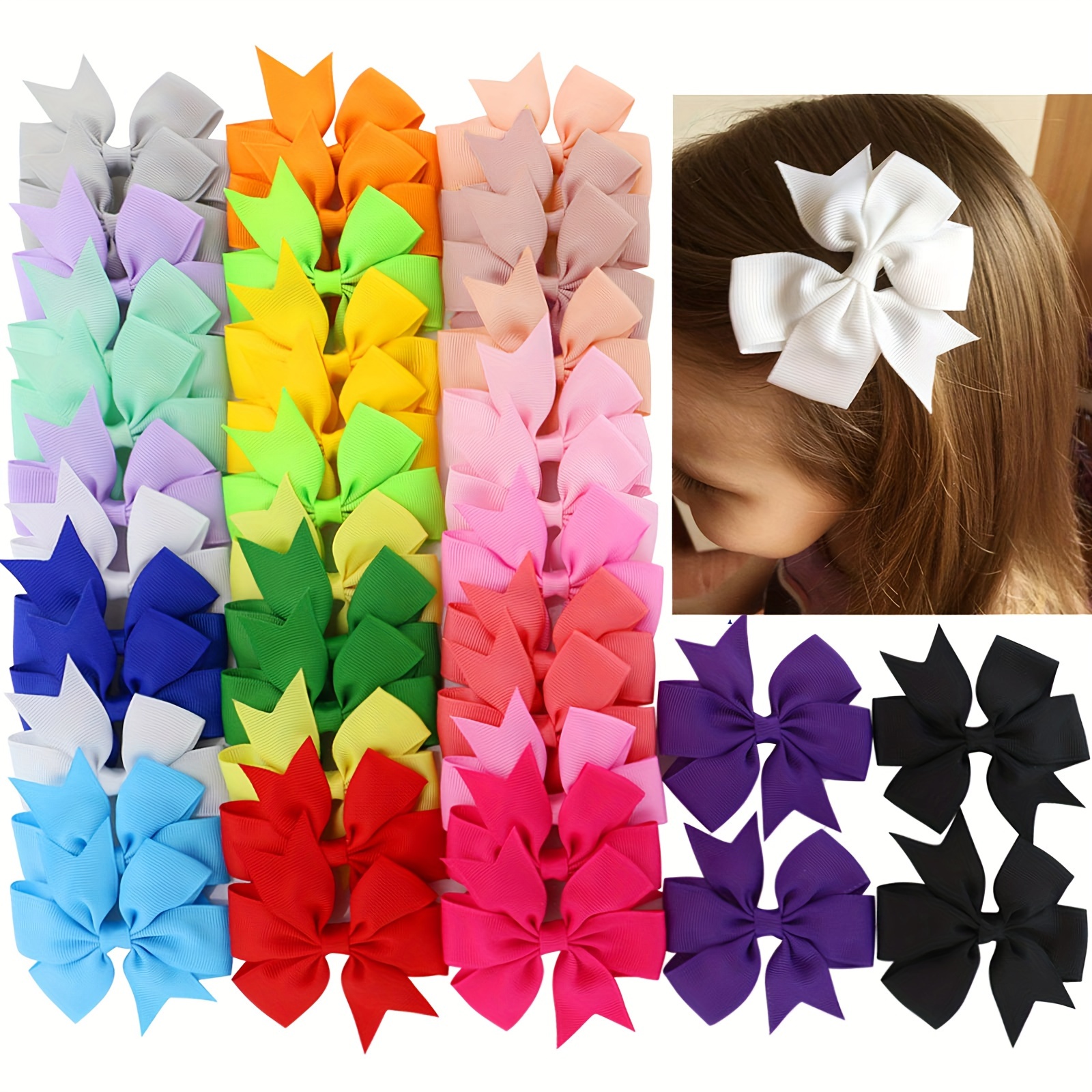 

40pcs Elegant Bow Hair Clips Set For Girls - Classic Solid Color Metal Barrettes, Styling & Accessorizing