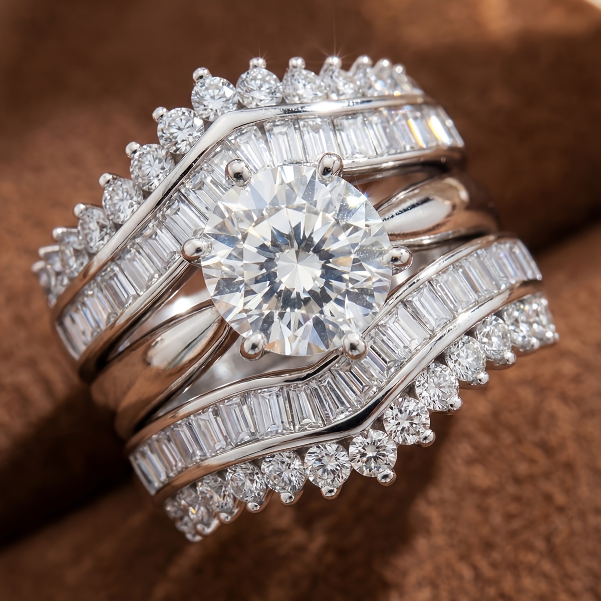Women's Crown 3pc Round Rings Set