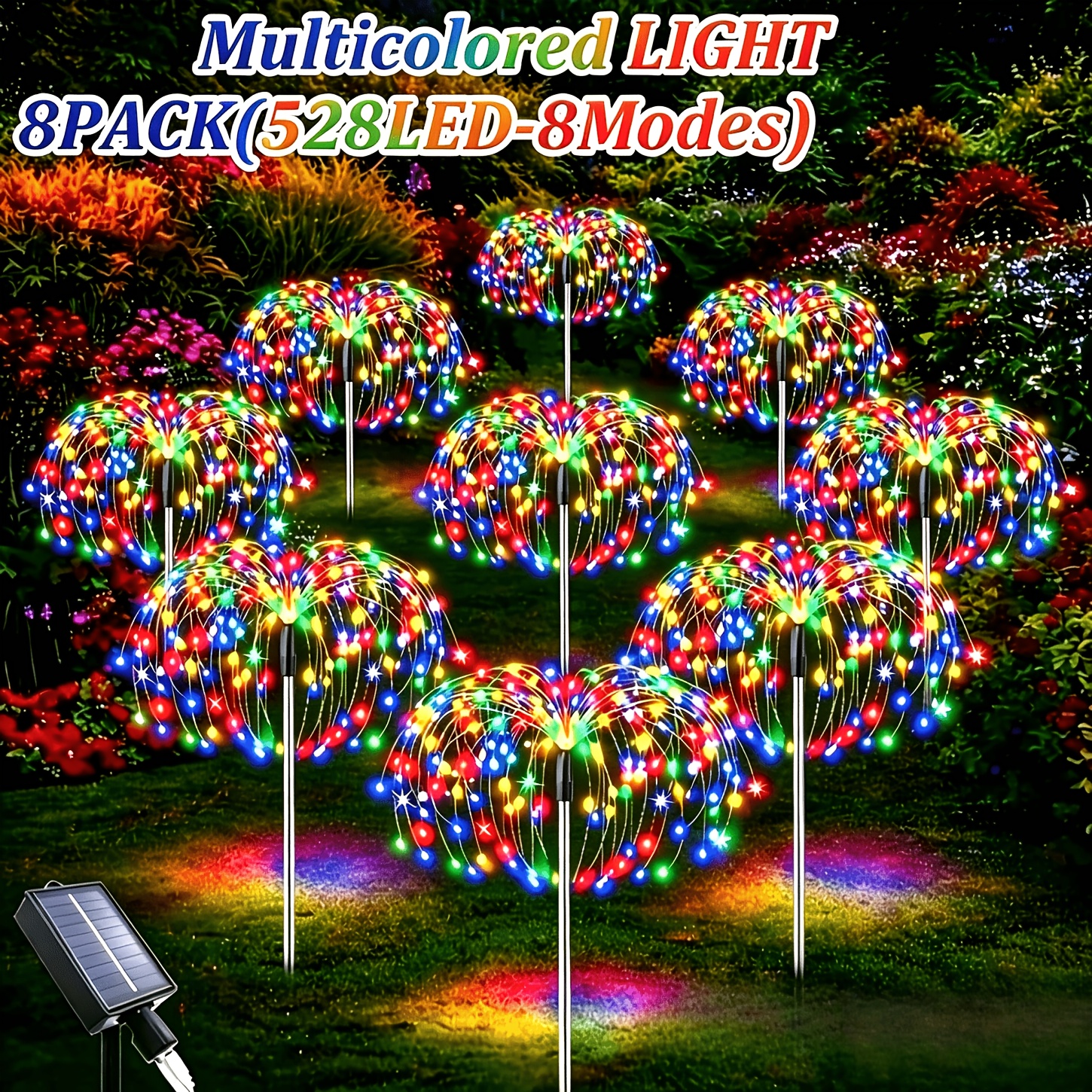 TEMU 8pcs Outdoor Solar Garden Light, 8 Of Fairy Tale Fireworks Decoration, Waterproof Solar Garden Light, Solar Energy, Suitable For Garden , Flower