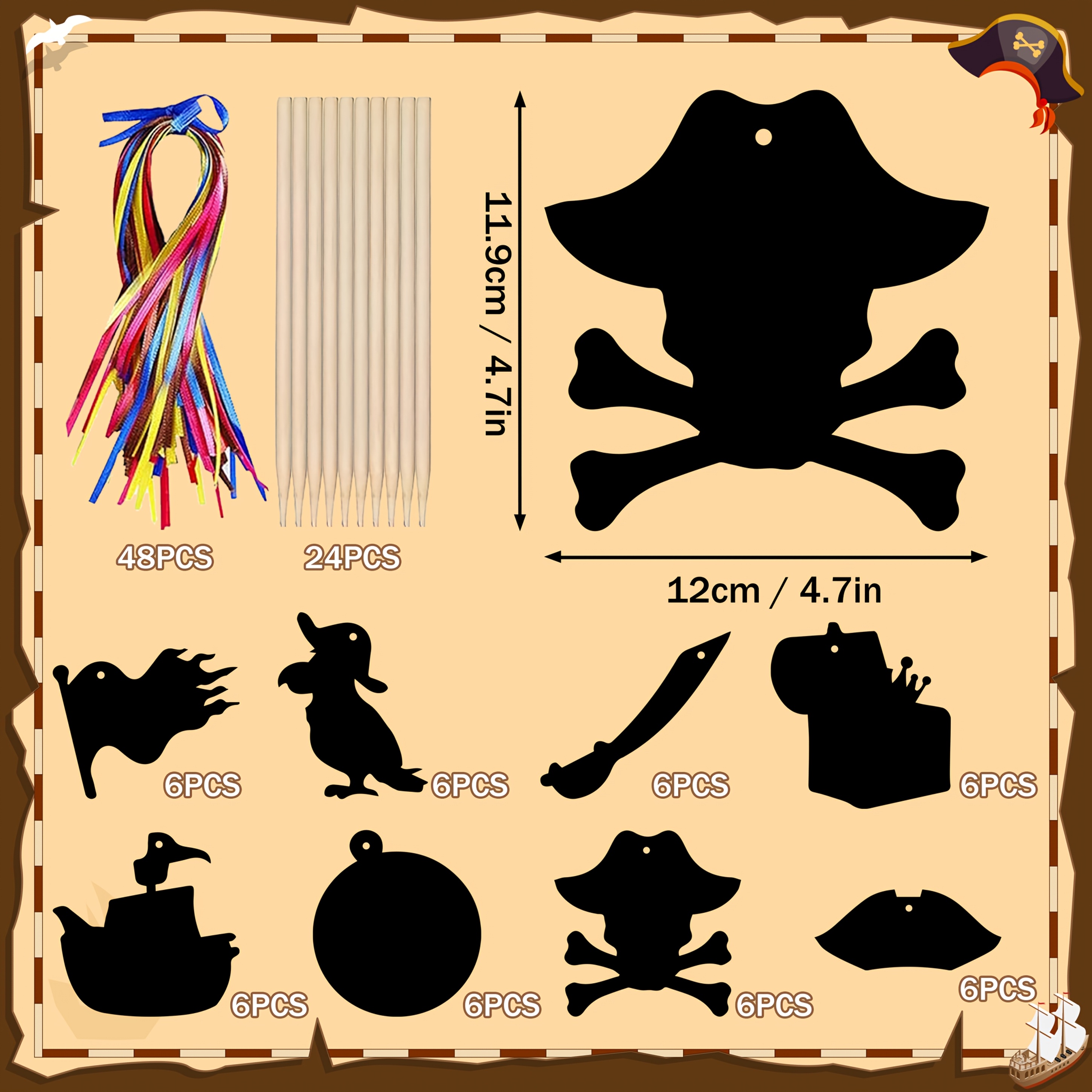 48/24pcs Pirate Theme Party For Rainbow Magic Diy Ornament Crafts Tropical Party Favor For Summer Birthday Party Supplies