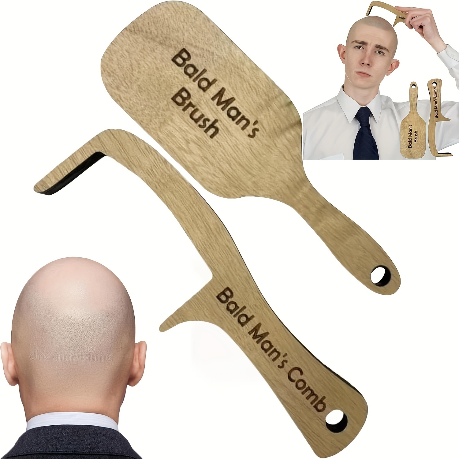 

2pcs Humorous Bald For Man's Comb - Unique Christmas Gift For , Prank Party Accessory, Large Wooden Hairbrush With Handle, Ideal For All Hair Types