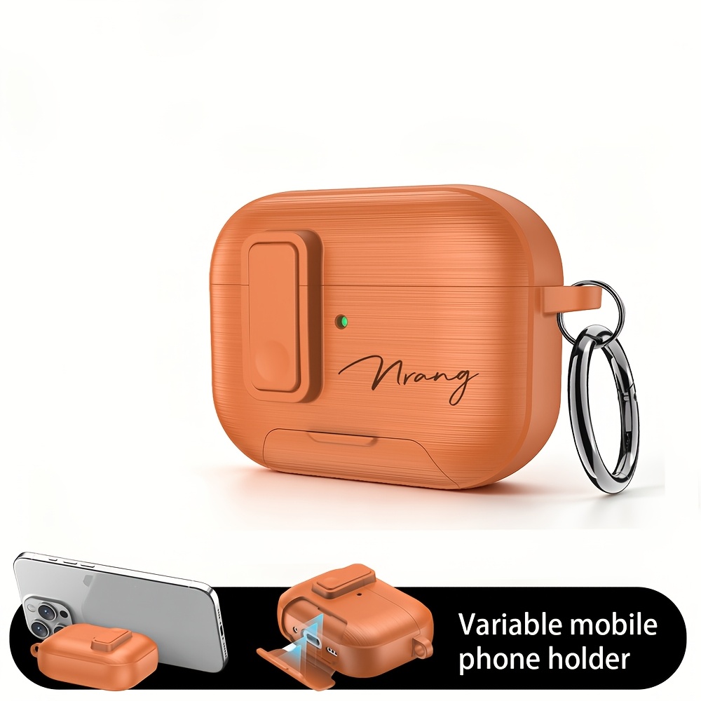 TEMU Personalized Customized Letters Engraving Name Simple With Stand Stars Rutting Pattern Earphone Case For Airpods 4 Pro 2 3 Protective Case