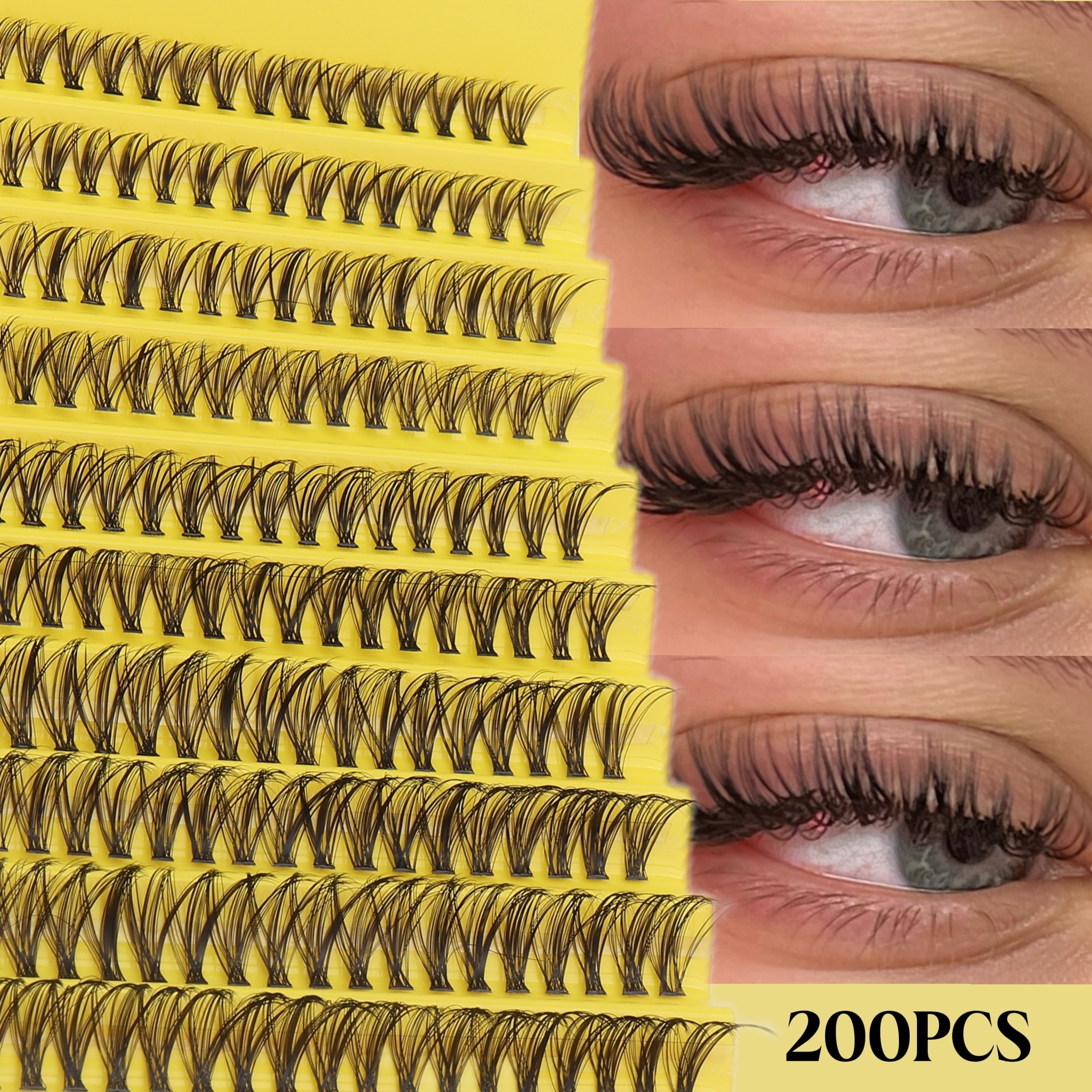 

200pcs Cils en D-Curl Volumineux, Longueurs Mixtes 10-16mm - Naturel pour Maquillage DIY, Épais & Bouclés, Réutilisables, Faciles pour Débutants, Cils Segmentés , Accessoires pour Cils