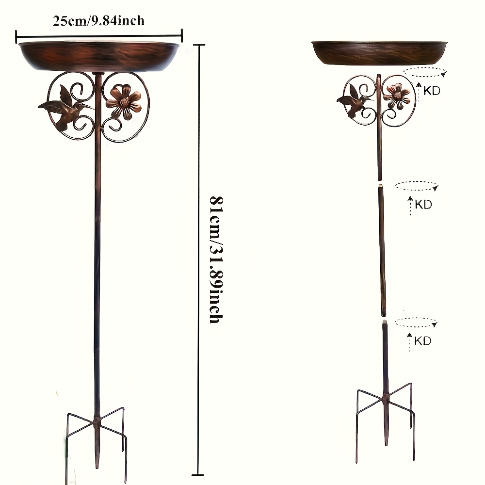 TEMU 32-inch Heavy-duty Metal Bird Bath - Large-capacity Water And Food Basin, Stable 5-claw Base, Rust-resistant & Durable, Courtyard Ornament, And