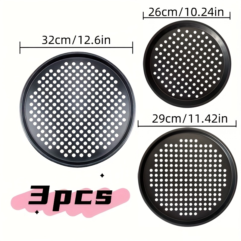 TEMU 1/3 piezas de bandejas para pizza antiadherentes perforadas de acero al carbono - Juego de bandejas para pizza, bandejas para pizza para horno,