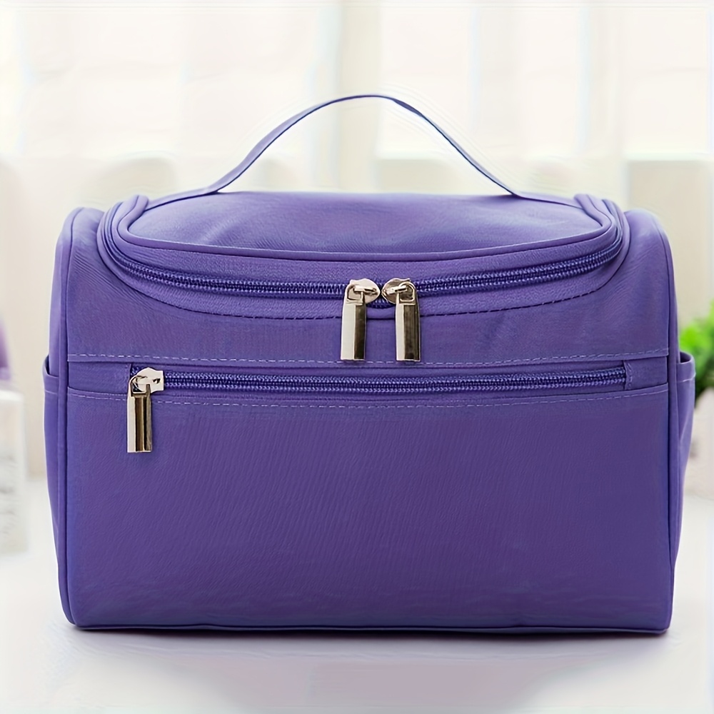 TEMU Large Capacity Travel Cosmetic Bag - Durable Oxford Fabric, Multi-functional Makeup Organizer With Zipper Closure For