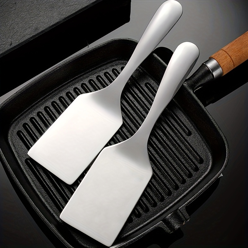 E-shop 2er-Set Edelstahl Kochspatel, Backblech-Schaber, flacher Schaber, Pfannenwender, Burger-Pfannenwender, flacher Topf-Schaber, Schaufel, für