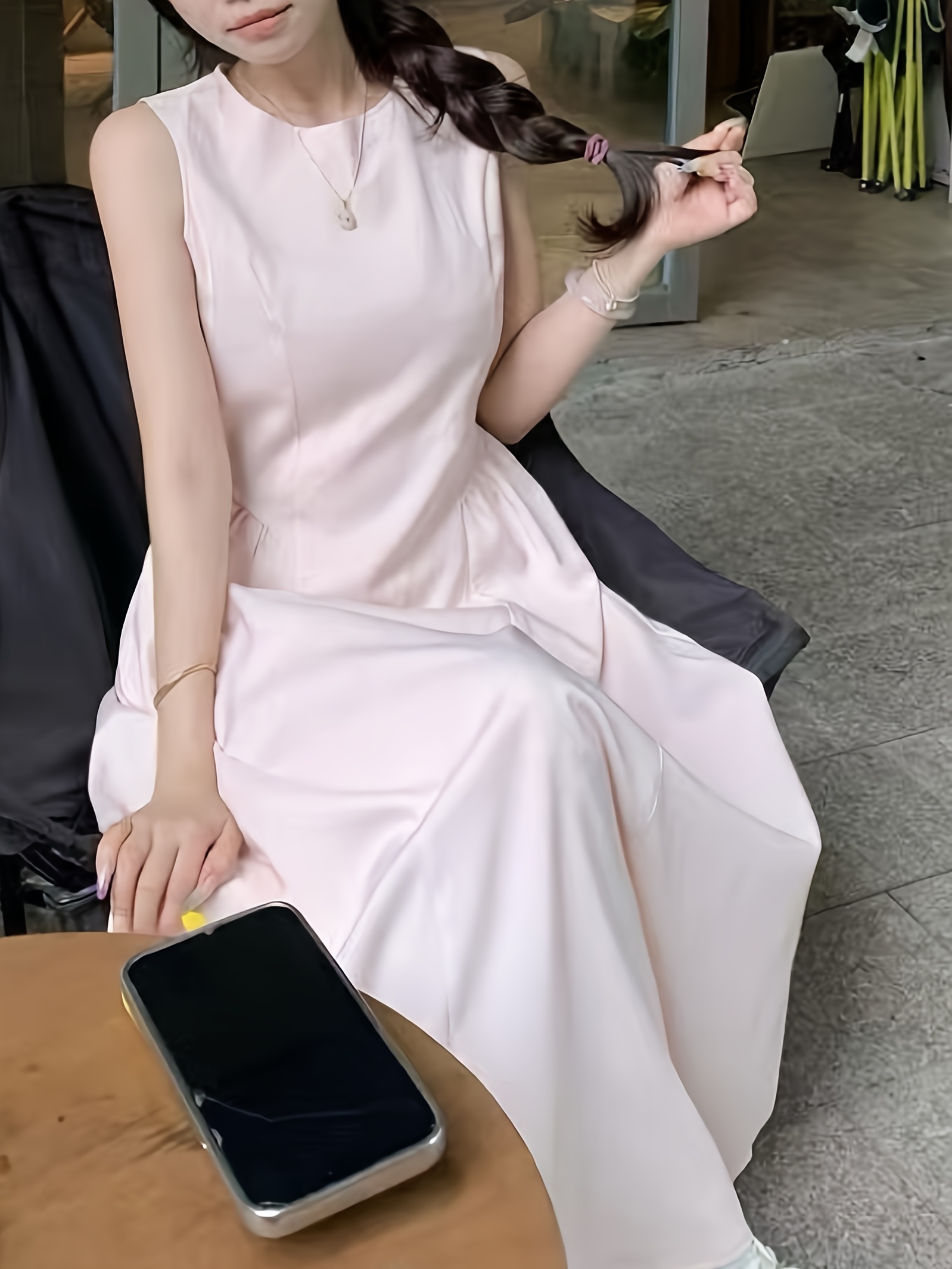 elegant pink sleeveless midi dress women french inspired v - Temu