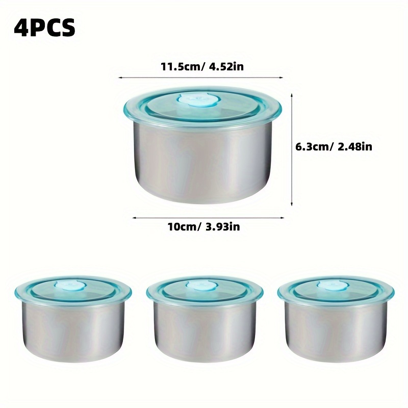 TEMU 4pcs, Stainless -keeping Bowl, Round With Sealed Lid, Anti-cross Flavor Refrigeration Box, Food Freezing Box, Fruit Lunch Box, , Sealed Box, Kitchen, Refrigerator, Picnic, Camping Storage Box