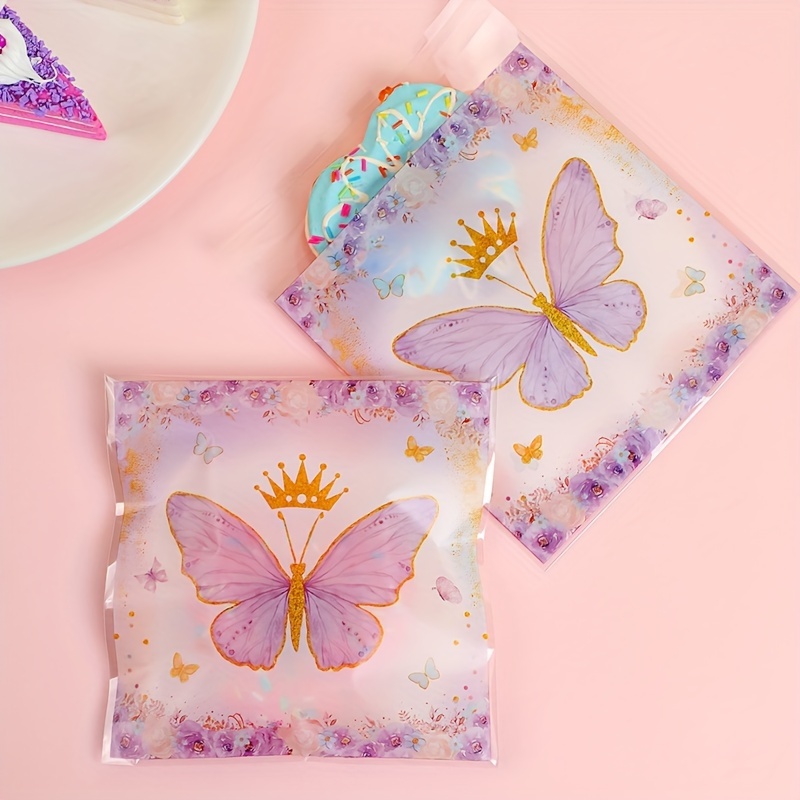 

50pcs Purple Butterfly Self-sealing Gift Bags - Cookies, Candy & Party Favors | Ideal For Birthdays, Weddings & Holidays, Kitchen Cooking, Gift Wrapping Supplies