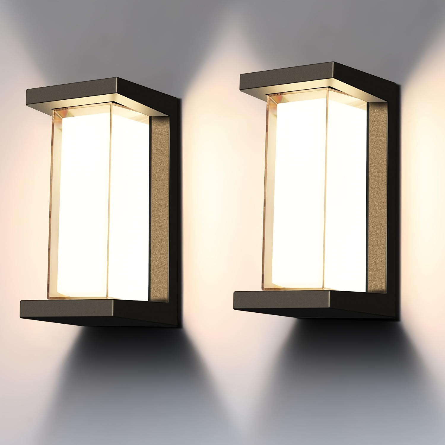 TEMU 2 Pack 18w Exterior Lighting Fixtures Outdoor Porch Lights Modern Black Sconces Wall Mount 1800lm 3000k For Patio Front Door Entryway