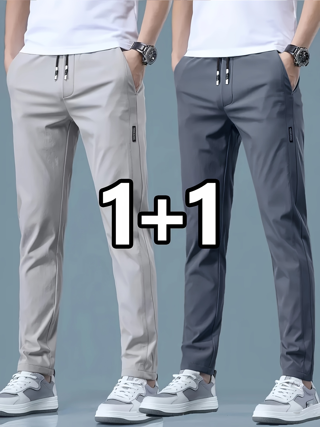   of spring and summer mens casual business pants quick dry breathable drawstring waist with side pockets for   outdoor activities elastic waistband fashion trendy stretch fabric sports trousers