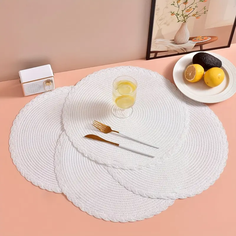 2/4 Stk. Runde Geflochtene Tischsets, Geflochtene Rutschfeste Tischmatten 38.1 cm, Tischdekoration für Zuhause