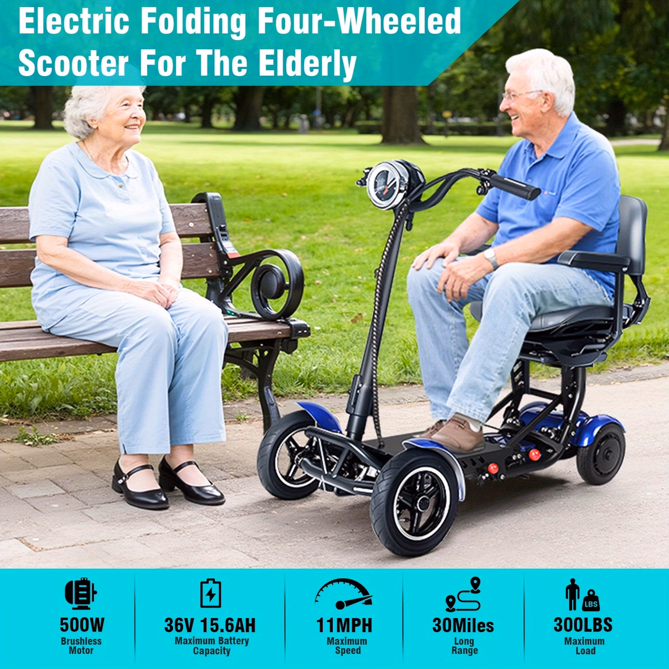 electric folding scooter 500w 11mph 36v15.6ah range 330lbs load capacity mobility scooter with basket Product details 1