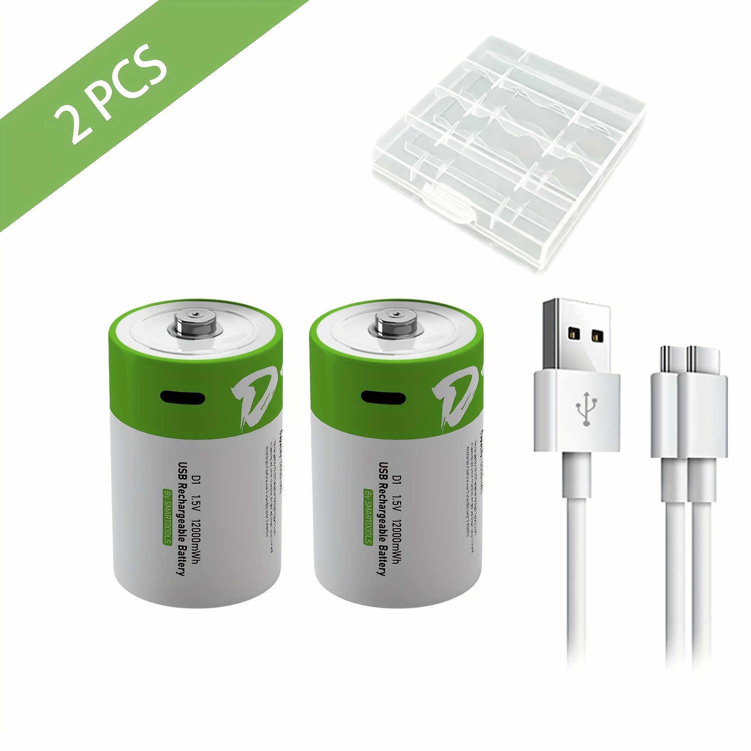 TEMU 2pcs Smartoools High-capacity 8000mah 12000mwh D Lithium Rechargeable Batteries With Usb-c Fast Charging, 1200 Cycle Life & 3h Fast Charge,