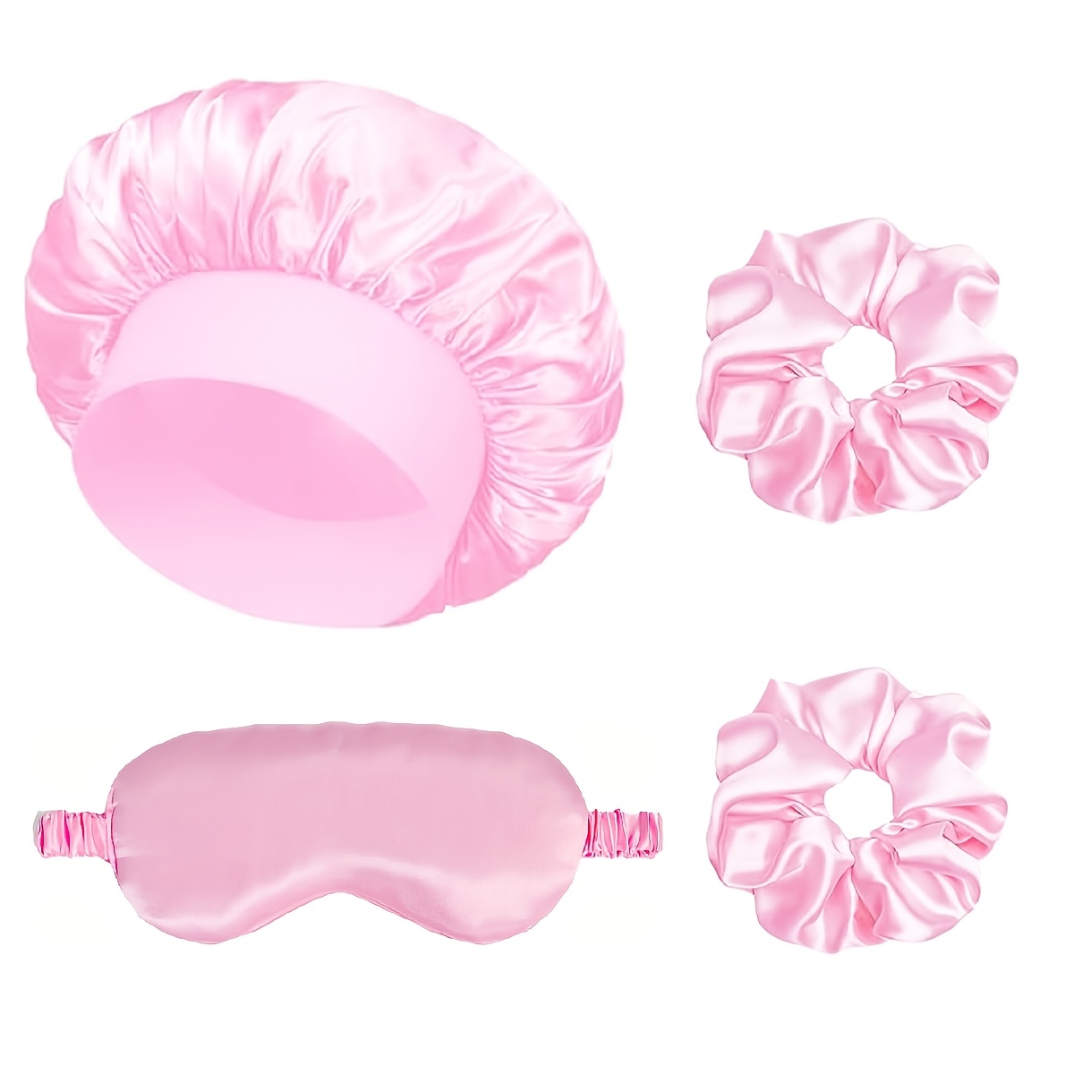 TEMU A Set Of Women' Caps, Satin Sleep , Curly Hair With Eye Mask Wide Band+eye Mask+hair Tie