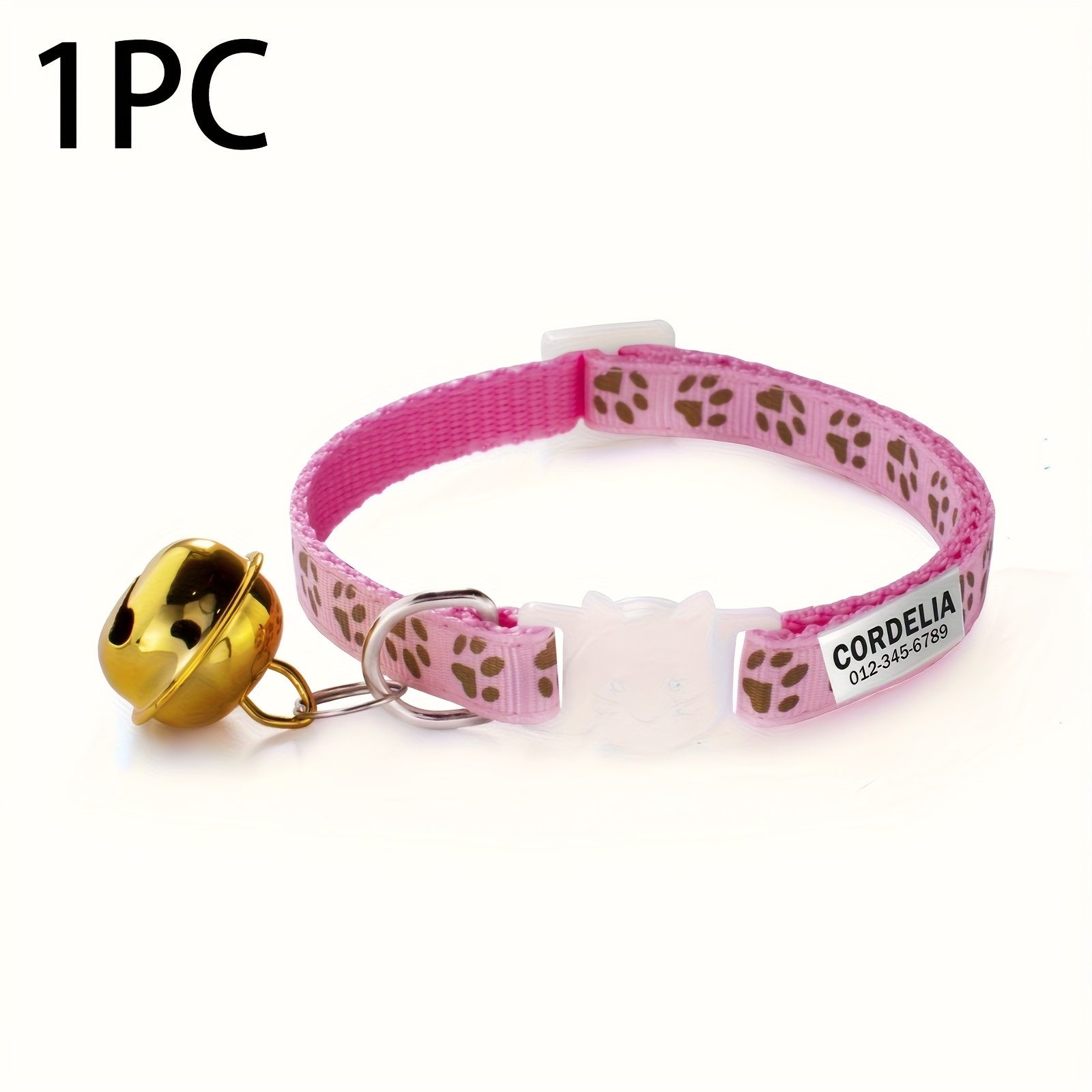 Customizable Golden Paw Print Patterned Adjustable Cat Collar with Bell
