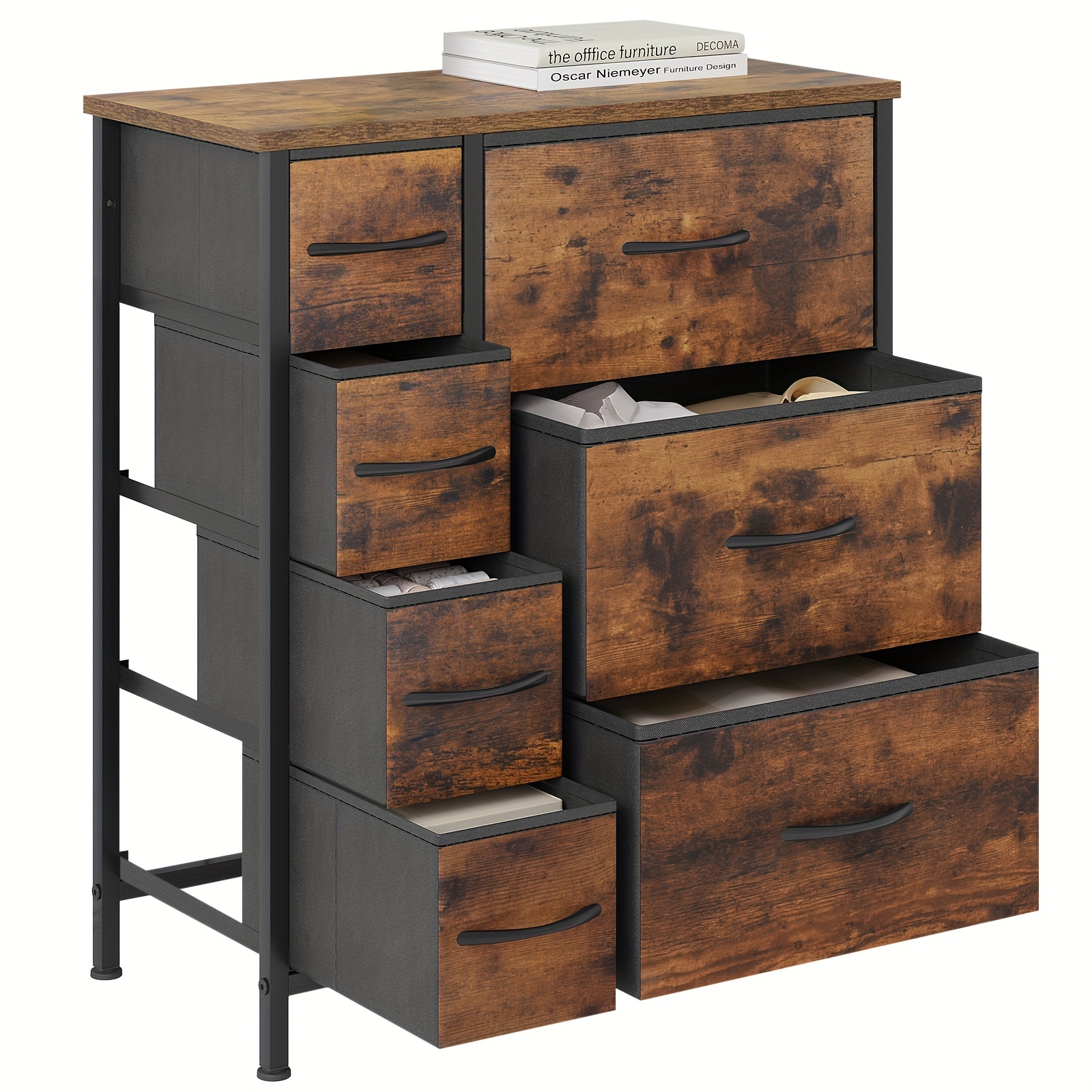 1 Pcs Chest Of Drawers, Wardrobe Bedroom, Storage Cabinet 7 Drawers With Handles Fabric, Sideboard, Living Room, , , Ink Black For Christmas And Halloween