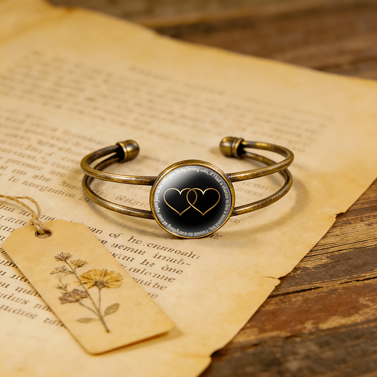 Antique Cyan Double-Layer Adjustable Bracelet with Heart Tag