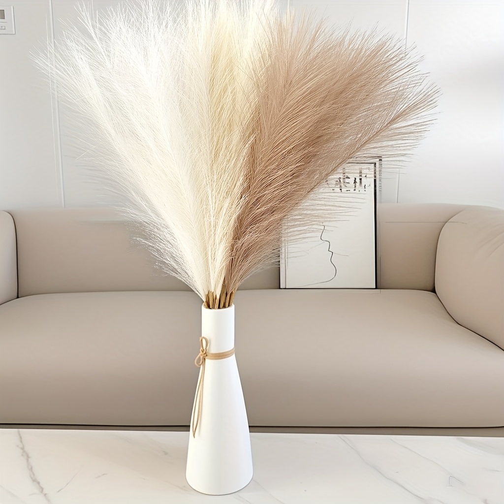 18pcs 54.86cm Herbe de Pampa Artificielle, Roseaux Moelleux pour Centre de Table Vase Décoration Intérieure, Décoration Salon Chambre à Coucher, Style Bohème (Crème Blanc Beige Marron)
