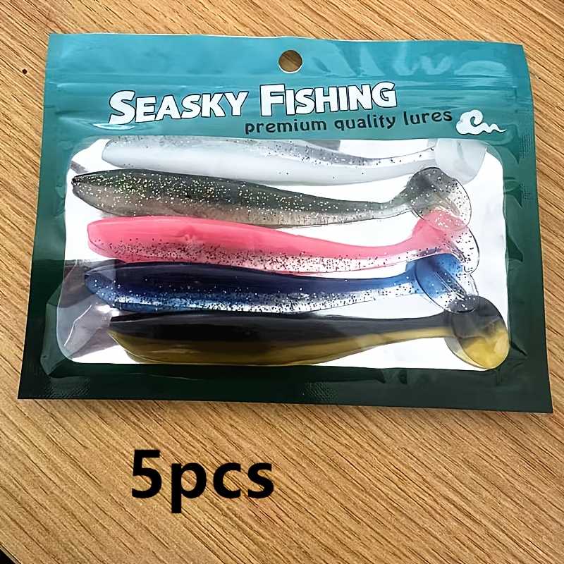 Image of 5pcs 12cm (4.72in) Soft Bait Lure, Fishing Lure, Soft Worm , For Saltwater And Freshwater Fishing, Multiple Colors, Suitable For Catching Large Fish, With Dynamic Tail Wobble For Attracting Fish