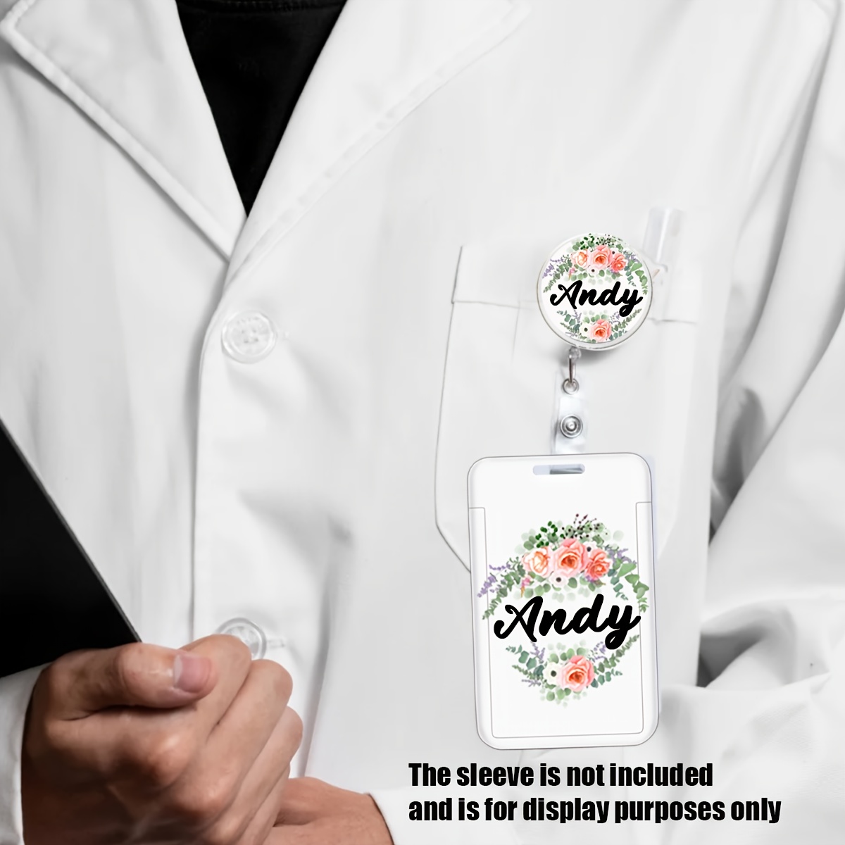 TEMU [products] 1pc Flower Elements, Roses, Love, Clover, Letter Acrylic Custom Name Badge, Nurse Retractable Badge Clip, Lanyard Badge Clip, Staff