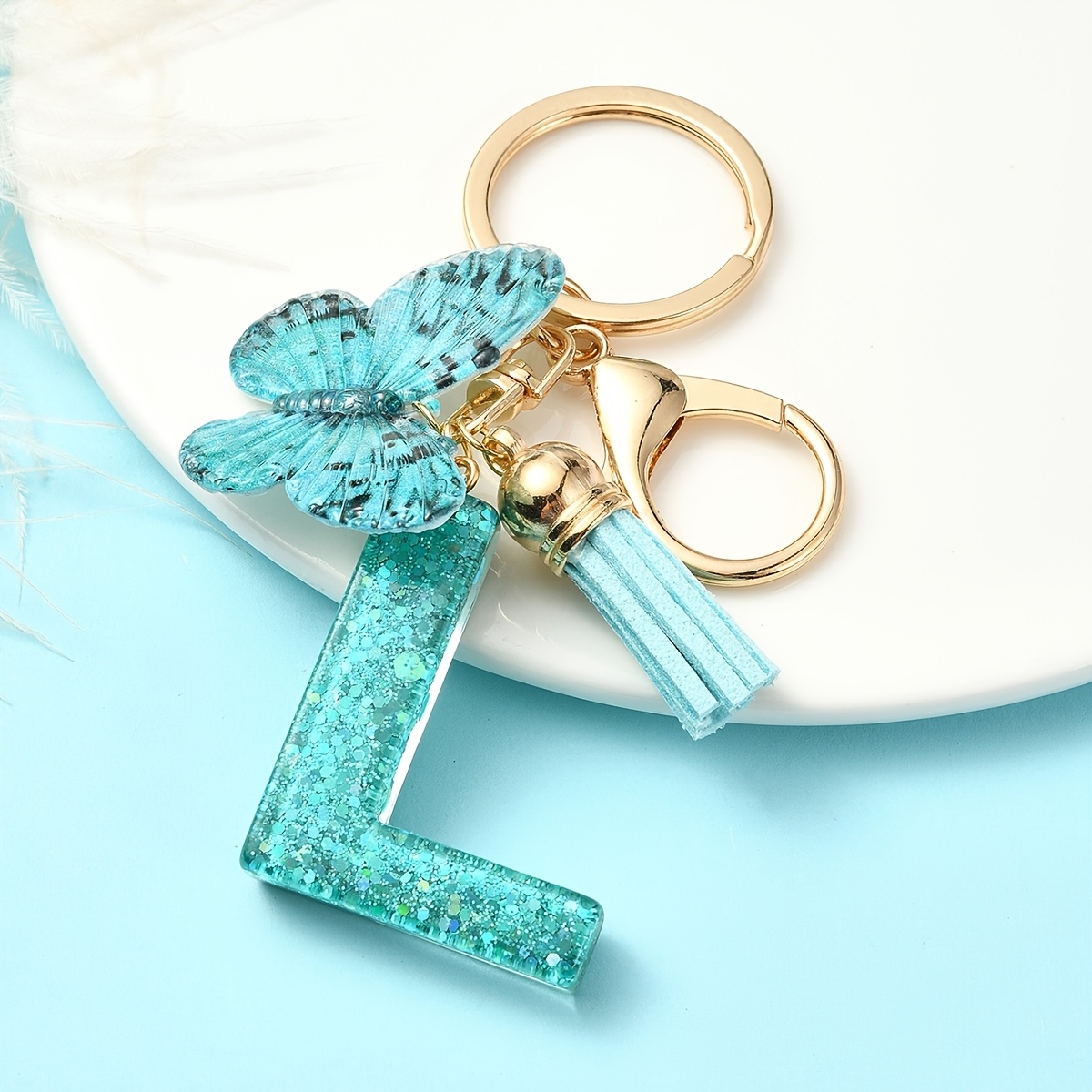 A Blue Initial Pendant With Tassel And Pendant Keychain, Backpack, Mobile Phone Case, U Disk, Earphone Decorations, Car Rearview Mirror Pendant, And Gift For