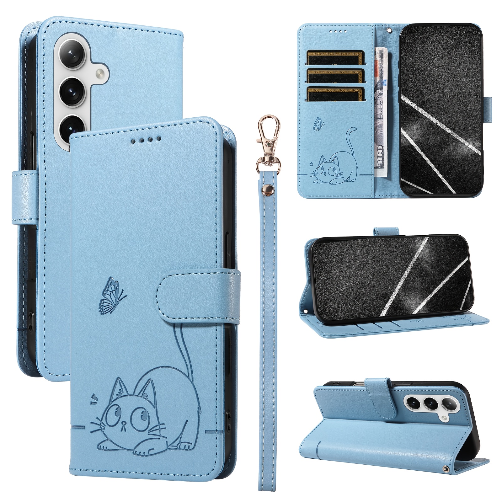 TEMU Phone Case: Kitten Men's Women's Wallet Card Holder Slot Stand Cute Synthetic Leather Phone Case Suitable For Galaxy A56 A36 A26 A16 A55 A35 A25