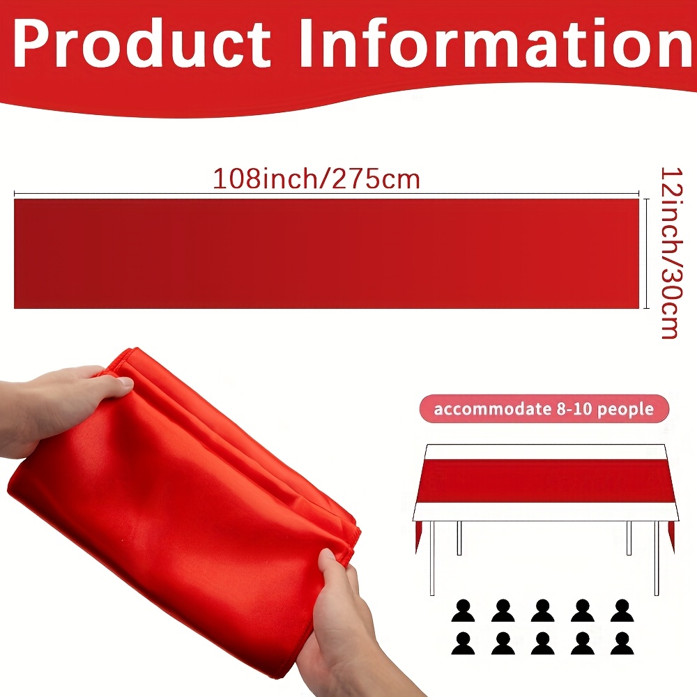 Image of A Set Of 3pcs Satin Table Runners, 30.48x274.32cm Long, Made Of Smooth Fabric, Perfect For Wedding, Birthday Parties, Banquets, Event Decorations, For Decorating