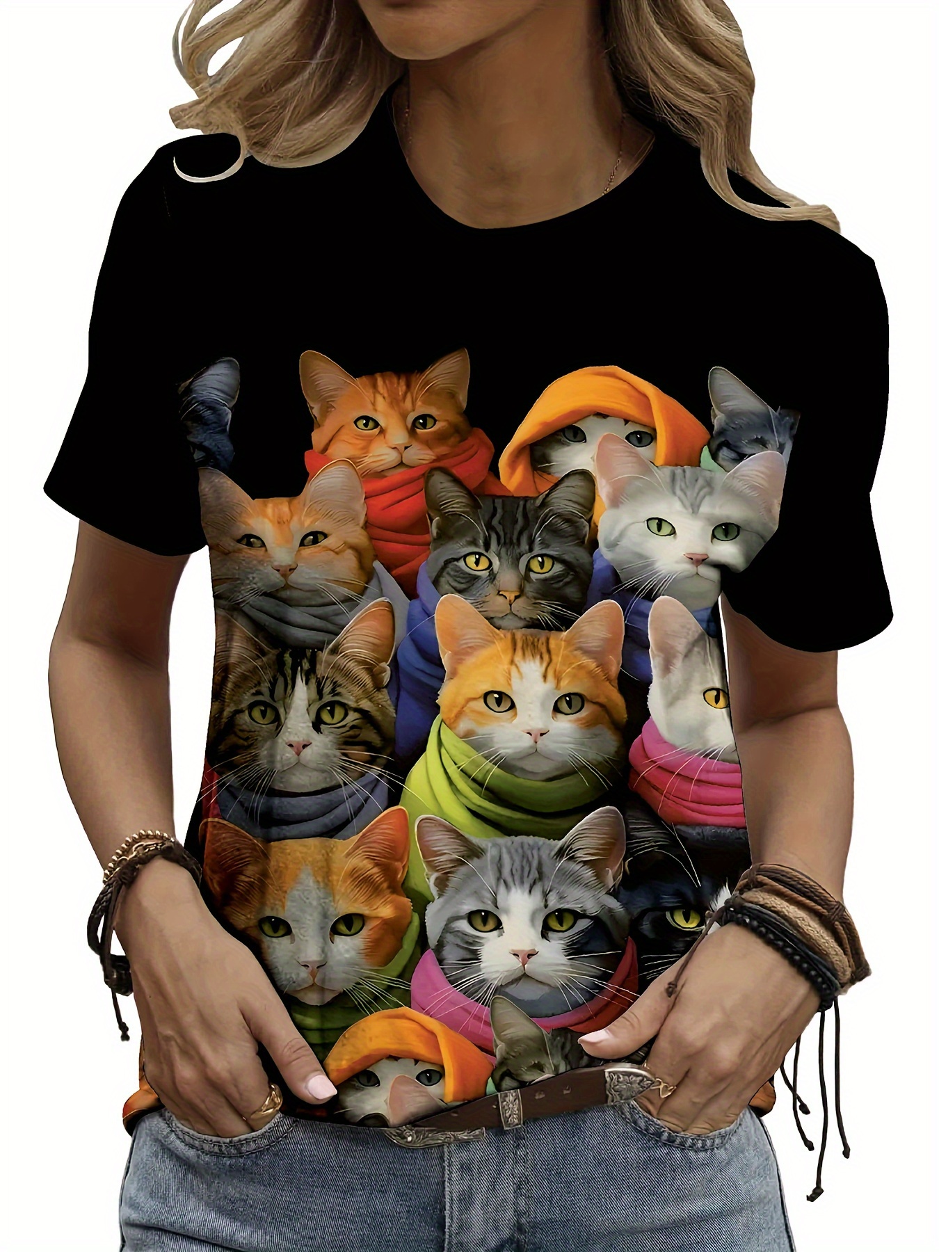 ★NERDY★人気★Sleeping Cat Wappen Short Sleeve T-Shirt OSIGRANDI - Short-Sleeve Cat Print T-Shirt | YesStyle