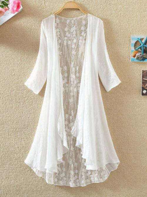 womens sheer lace open front cardigan long 3 4 sleeve duster with hem casual streetwear aesthetic black polyester blend for lace cardigan