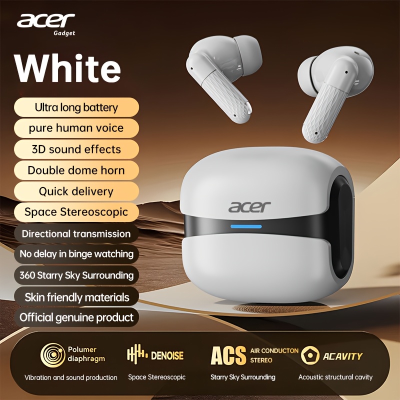 TEMU Auriculares inalámbricos Acer OHR548 con cancelación de ruido de de 52 dB, diseño intrauditivo, tecnología inalámbrica 5.4, graves potentes sin