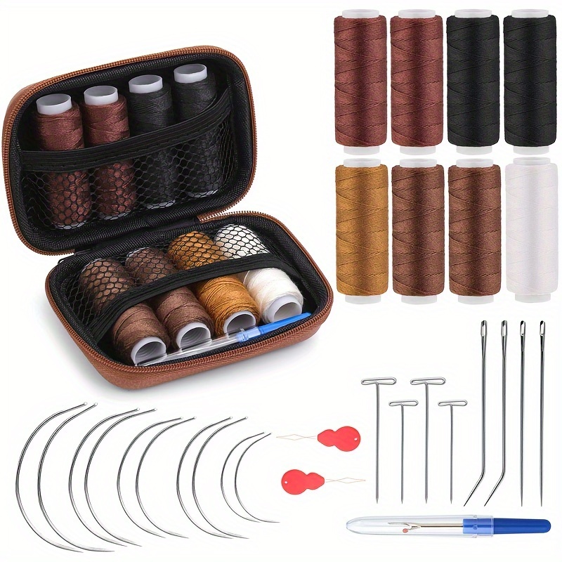 

1 Kit de couture pour extensions de cheveux, 8 rouleaux de fil , 18 aiguilles T/C/J/I, fournitures de couture à pour la fabrication de perruques, extensions de cheveux, réparation de cuir.