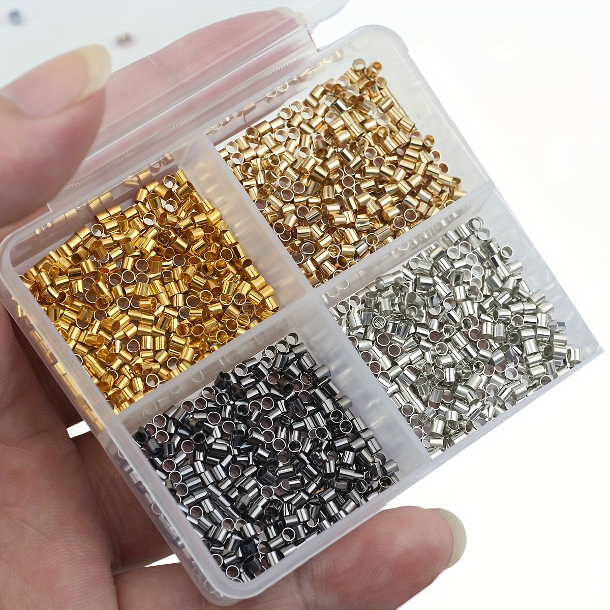 Image of Four-color 1200pcs (300pcs Of The 4 Colors) Copper Material 2mm Positioning Tube Beads Multi-functional Flattened Positioning Tube Beads For Necklace Bracelet Handmade Jewelry Additions Materials