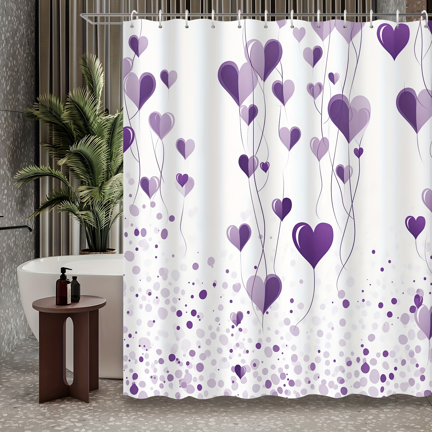 

1pc Valentine's Day Shower Curtain, Romantic And Beautiful Flowers Abstract Heart Balloon Bathroom Shower Curtain, With 12 Hooks Waterproof Shower Curtain, Bathroom Decoration, Bathroom Accessories