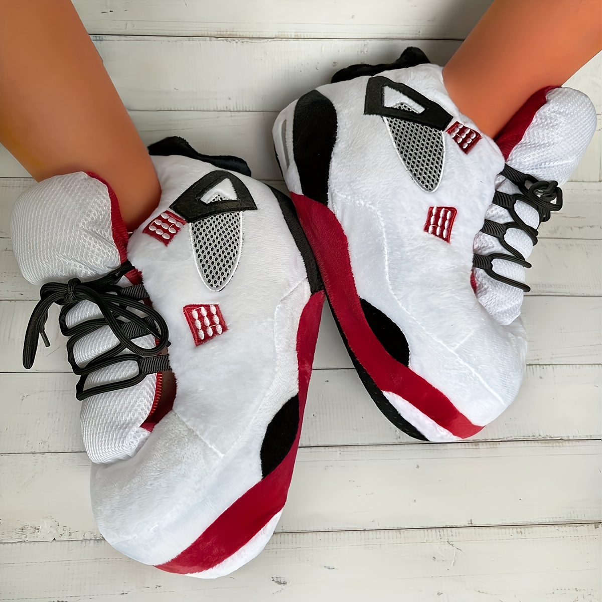 cozy plush embroidered couple sneakers fun cartoon design slip on winter shoes for women white red with black accents soft fabric upper sole   casual wear