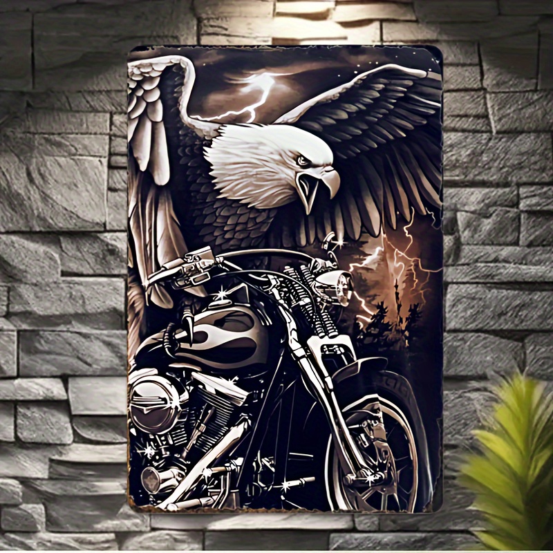 

Eagle & Motorcycle Metal Wall Sign - Perfect For Family Room, Bathroom, Or Entryway Decor - Durable Iron, 8x12 Inches