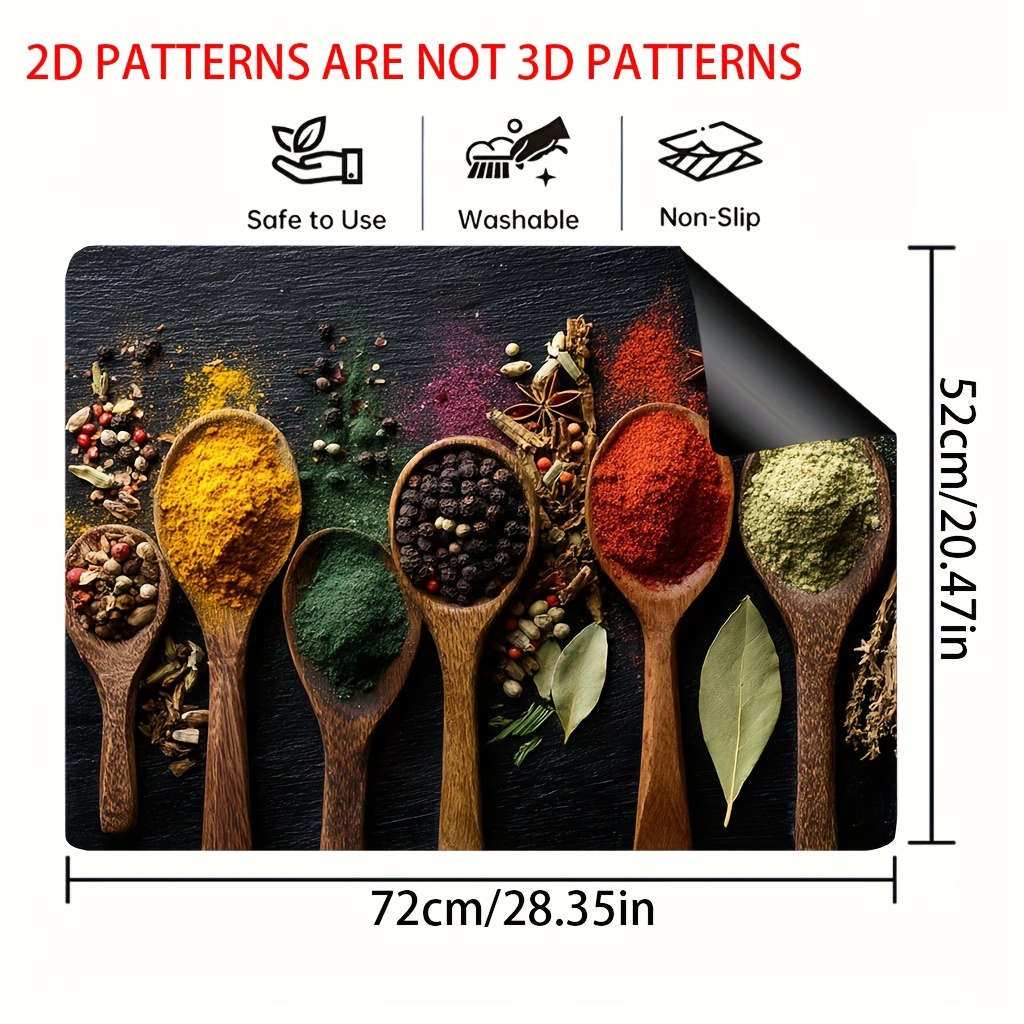 TEMU 1pc, 2d Flat Printing Stove Mat, Kitchen Utensil Seasoning, Kitchen Essentials Fits Countertop Protector Pad, Stove Top Protectors, Decorative
