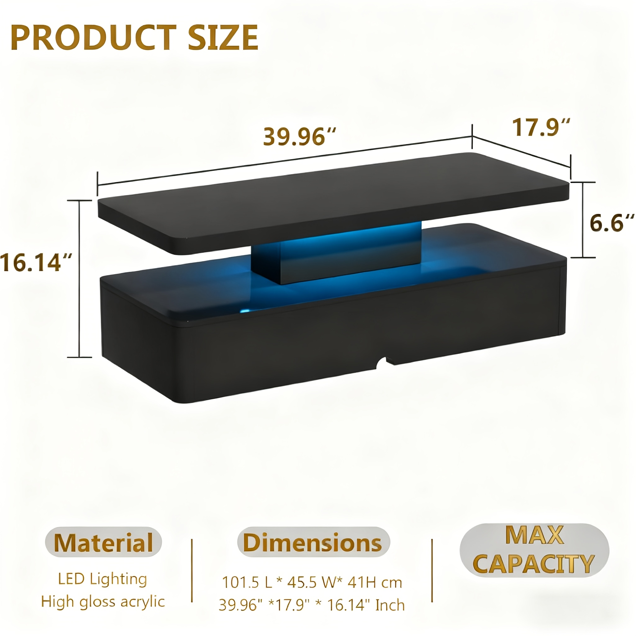 -inch Modern Led Coffee Table, Living Room Table With 16-color Led Lights, Double-layer Design, Stylish For Living Room, Home, Office, Suitable As A Holiday Gift