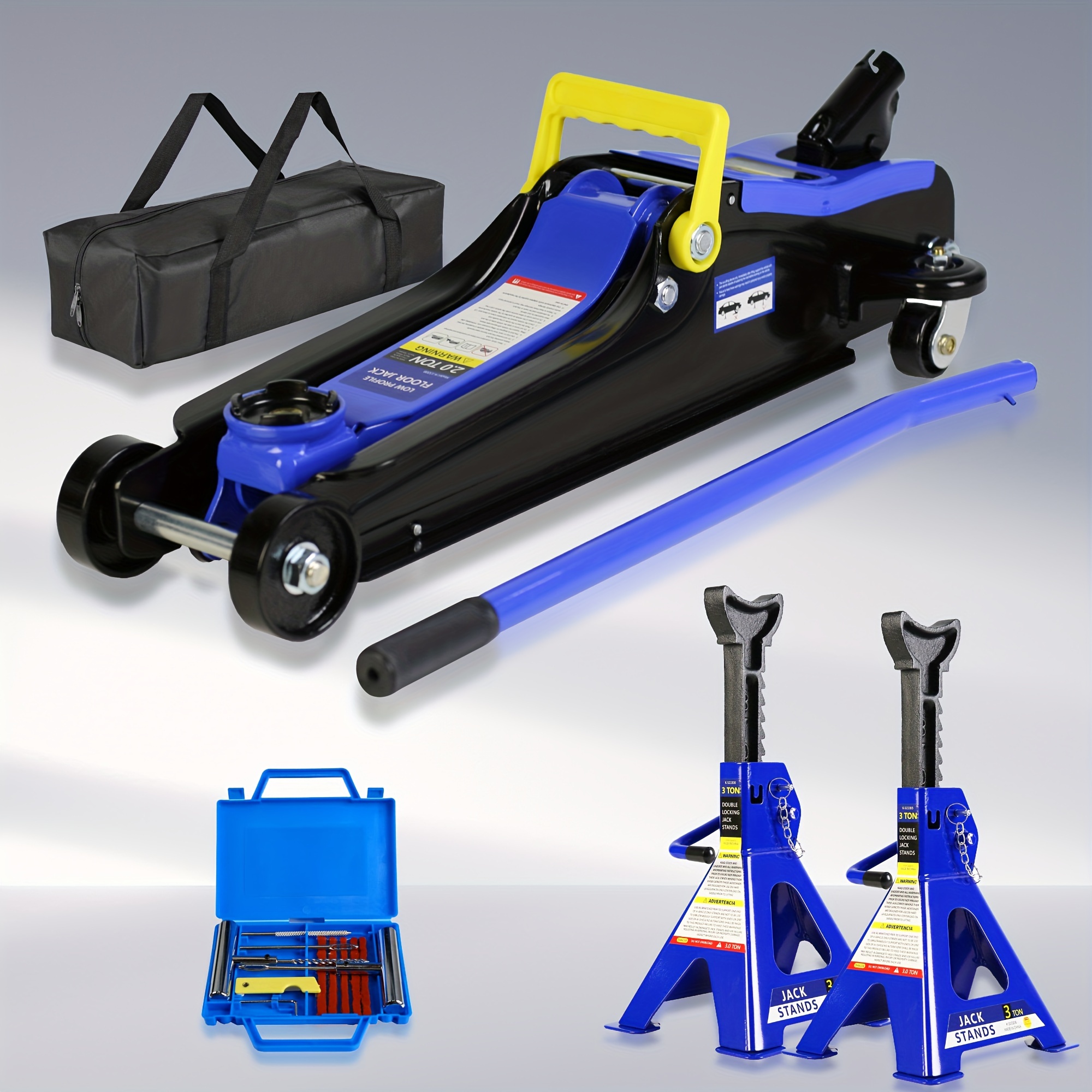 

Floor Jack, Low Profile Floor Jack, 3t Jack Stand Tire Repair Kit Heavy Duty Steel Racing Floor Jack With Single Piston Pump, Floor Jack Lifting Range 3.3"-15.2