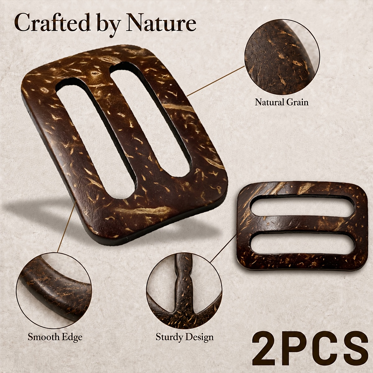 TEMU 2pcs Boucles Rectangulaires Naturelles en de pour Écharpes, Anneaux de Serre-Tête à 2 Fentes pour Robes, Châles, Sarongs et Vêtements