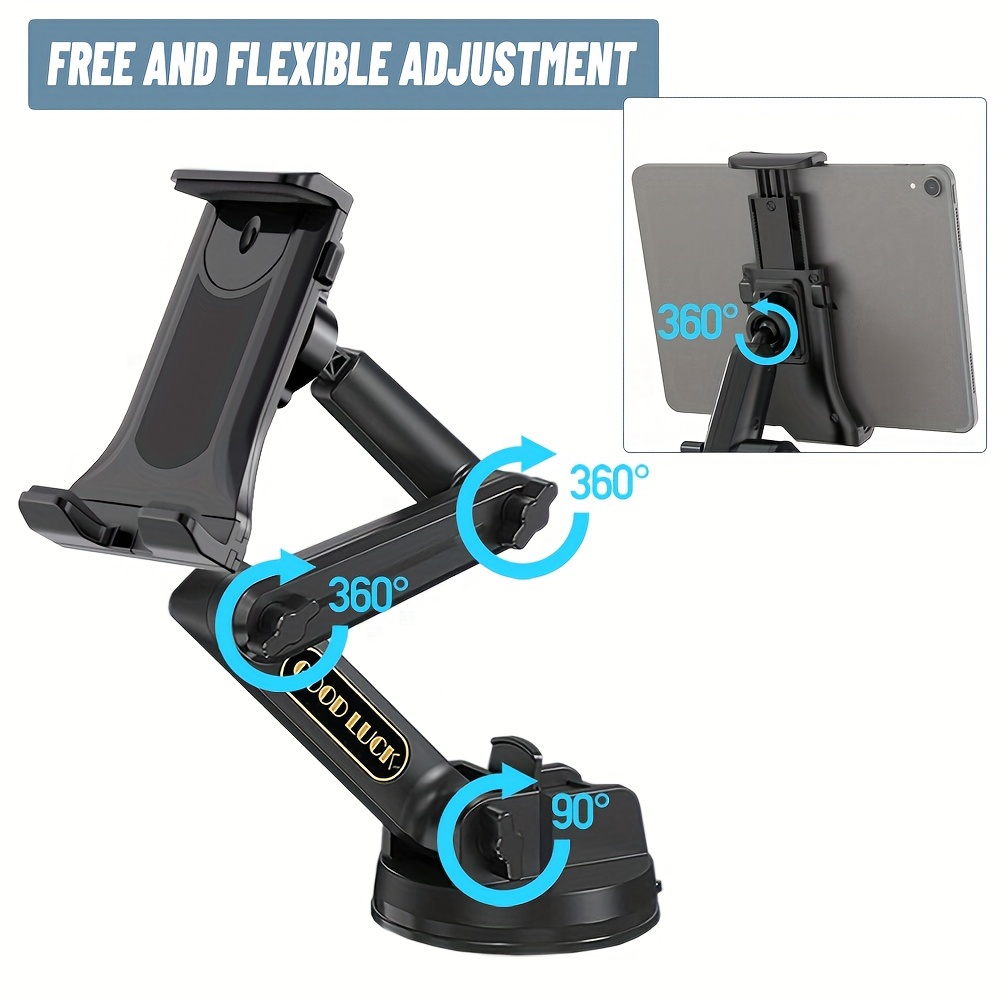 Heavy-duty Dashboard Car Mount For Tablets & Phones - Adjustable, Strong Suction Grip For 4-13" Devices, Fits Cars & Trucks