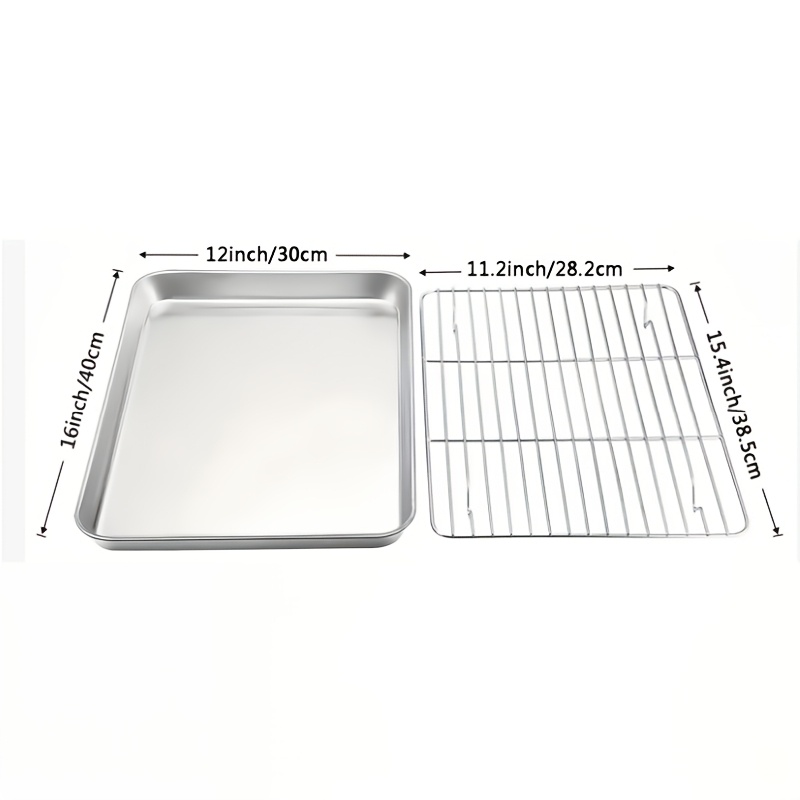 TEMU [baking Sheet With Rack] Large Baking Trays, Stainless Steel Cookie Sheet Baking Pan Tray, With Cooling Rack, Heat Distribution, Easy-clean