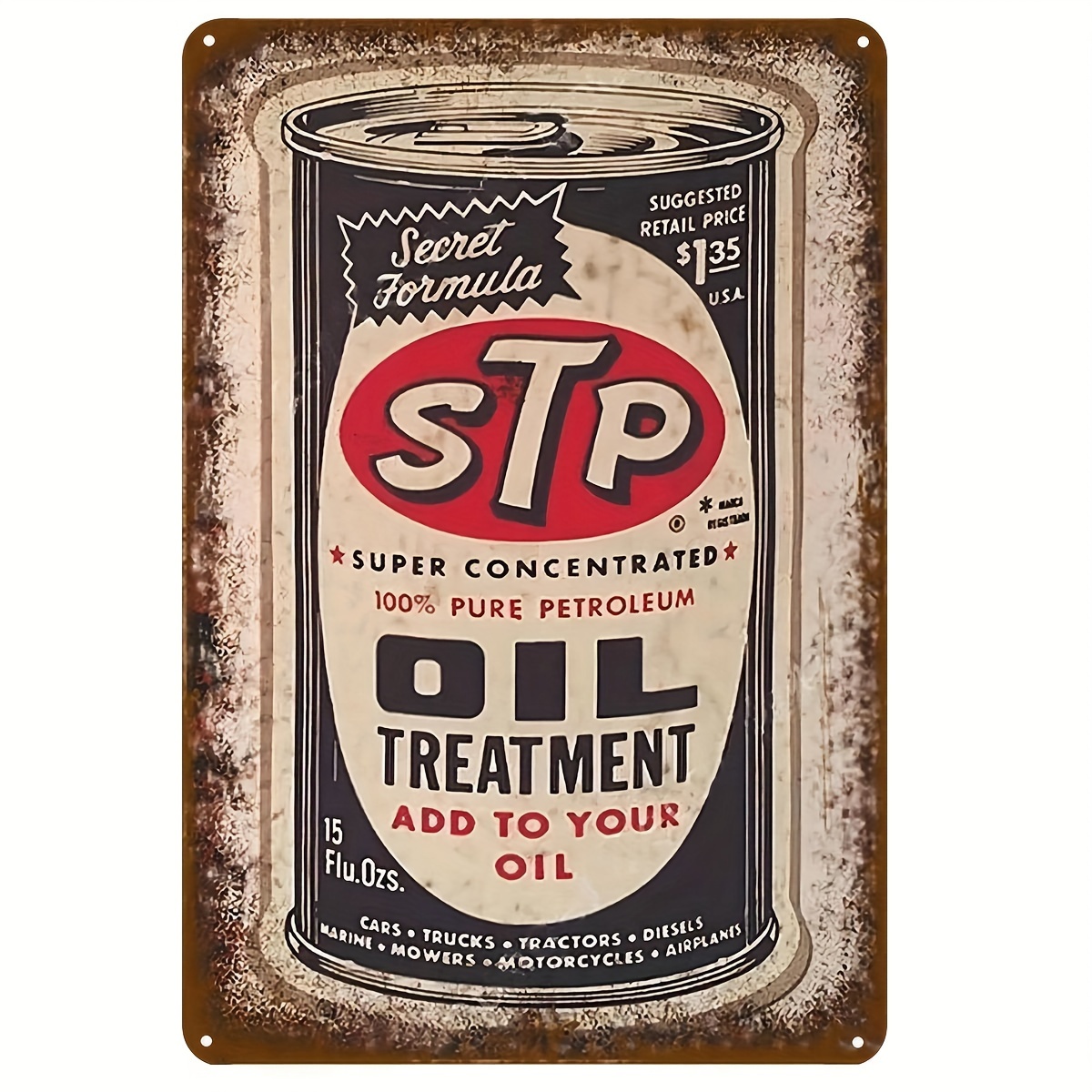 

Stp Oil Vintage Metal Tin Sign (8"x12") - Rustic Iron Wall Art Decor For University, Bathroom, Bar, Cafe, Garage, Farmhouse, Gas Station, Repair Shop - Man Cave Gift Poster - White, Black